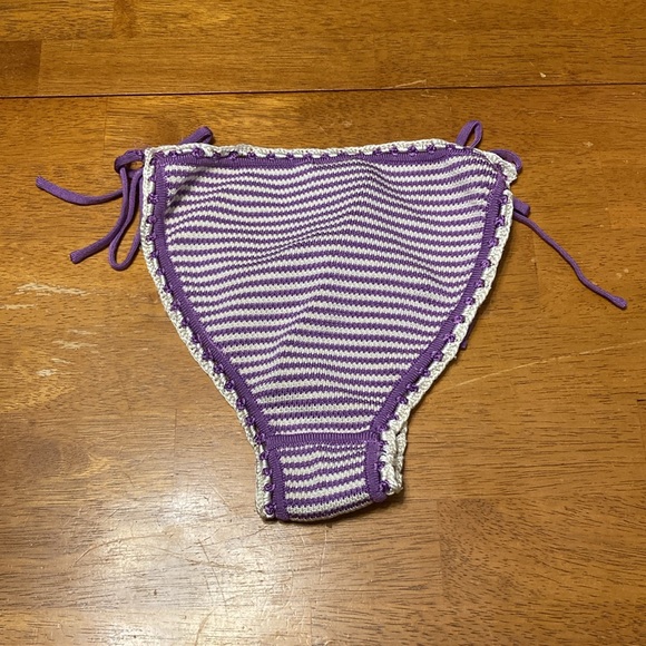 SOLID & STRIPED Womens Size XS Clara String Bikini Bottoms Striped Purple Ivory - Picture 8 of 12
